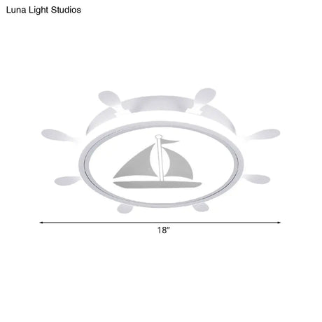 Mediterranean Acrylic Led Bedroom Flushmount With Sailboat Pattern | Rudder Flush - Mount Light