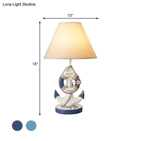 Mediterranean Anchor Resin Nightstand Lamp - Light/Dark Blue 1-Bulb Fabric Shade