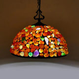 Mediterranean Black Stone Suspension Pendant - Sleek Dome Hanging Light With 1-Light Fixture