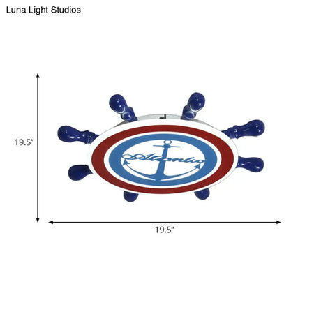 Mediterranean Blue Anchor Flush Mount Ceiling Light: Acrylic Fixture For Kindergarten