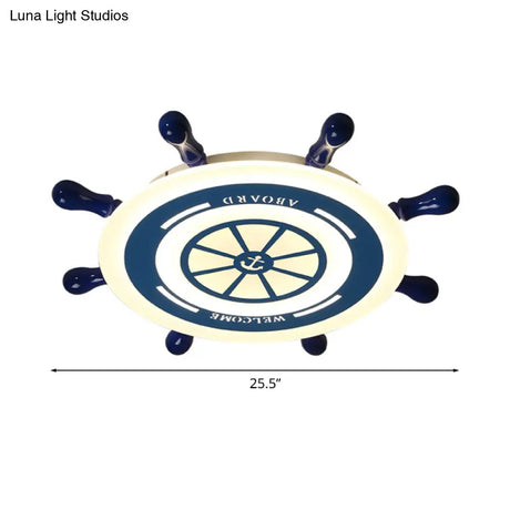 Mediterranean Blue Led Flush Ceiling Light With Rudder Acrylic Shade - 21.5’/25.5’ Nursery Mount