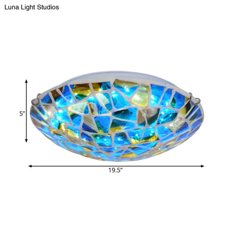 Mediterranean Blue Stained Glass Flushmount Lighting - 2/3/4 Lights Close To Ceiling Lamp For