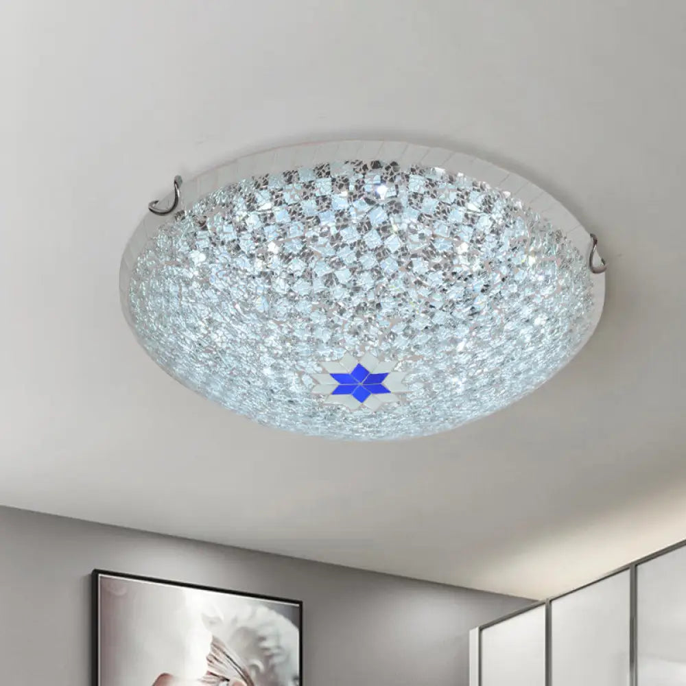Mediterranean Clear Crackle Glass Flushmount Lighting Checkered Basket Design 2/3 - Head