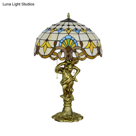 Mediterranean Cone/Dome Pull Chain Night Light With Stunning Glass Table Lighting