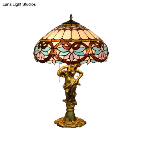 Mediterranean Cone/Dome Pull Chain Night Light With Stunning Glass Table Lighting