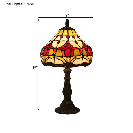 Mediterranean Dark Coffee Hand Cut Glass Tulip Nightstand Lamp