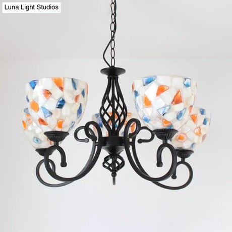 Mediterranean Dome Shell Chandelier Light - Beige Hanging Lamp Kit For Bedroom (5/6/8 Lights)