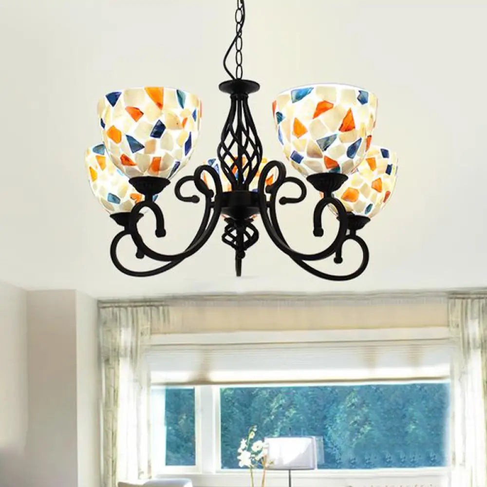 Mediterranean Dome Shell Chandelier Light - Beige Hanging Lamp Kit For Bedroom (5/6/8 Lights) 5 /