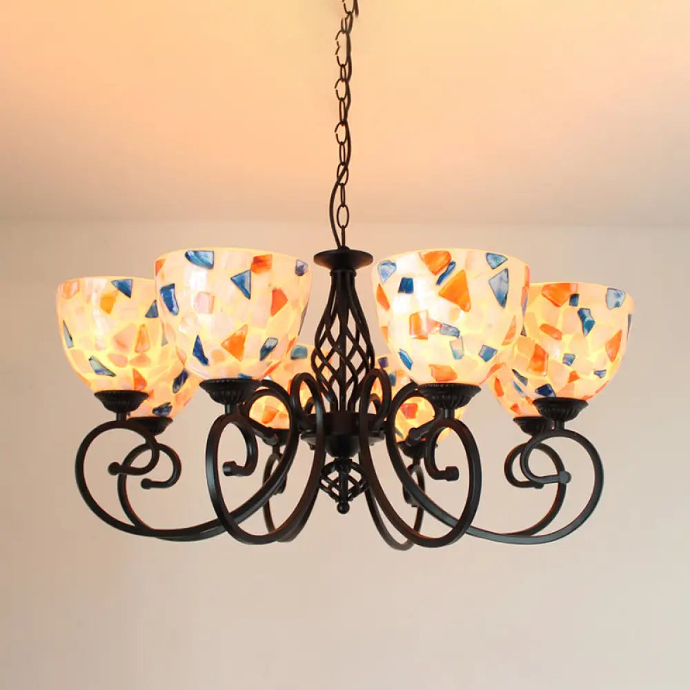 Mediterranean Dome Shell Chandelier Light - Beige Hanging Lamp Kit For Bedroom (5/6/8 Lights) 8 /