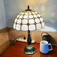 Mediterranean Dome Stained Glass Nightstand Lamp For Bedside Table White
