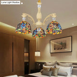 Mediterranean Floral Chandelier Lighting - 6/9/11 Lights Stained Glass Pendant Light Kit (Orange)