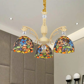 Mediterranean Floral Chandelier Lighting - 6/9/11 Lights Stained Glass Pendant Light Kit (Orange) 3 / Orange