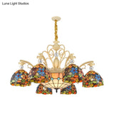 Mediterranean Floral Chandelier Lighting - 6/9/11 Lights Stained Glass Pendant Light Kit (Orange)