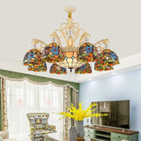 Mediterranean Floral Chandelier Lighting - 6/9/11 Lights Stained Glass Pendant Light Kit (Orange) 11 / Orange