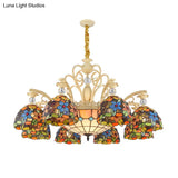 Mediterranean Floral Chandelier Lighting - 6/9/11 Lights Stained Glass Pendant Light Kit (Orange)