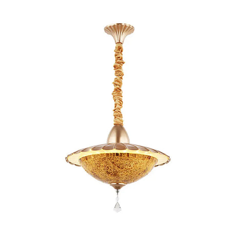 Mediterranean Led Bowl Chandelier - White Cut Glass Suspension Pendant With Crystal Droplet / D