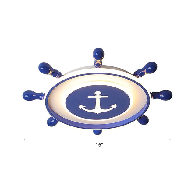 Mediterranean Led Flush Ceiling Light With Acrylic Shade In Blue Rudder Design 16/19.5 Width