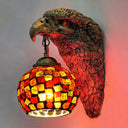 Mediterranean Sconce - Wall Mount Owl Head 1 Light Cut Glass Silver/Beige/Red For Balcony Lighting