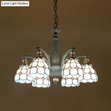 Mediterranean Stained Glass Bell Chandelier - Blue Hanging Lamp With 4/6/8 Lights For Dining Room