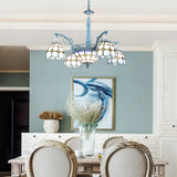 Mediterranean Stained Glass Bell Chandelier - Blue Hanging Lamp With 4/6/8 Lights For Dining Room 4