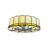 Mediterranean Stained Glass Drum Ceiling Mount Light For Bedroom Beige / 19.5’
