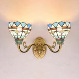 Mediterranean Stained Glass Wall Sconce Light For Living Room Blue