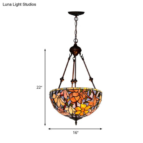 Mediterranean Style 2-Light Glass Bowl Chandelier - Red/Yellow/Blue Suspension Lamp For Living Room