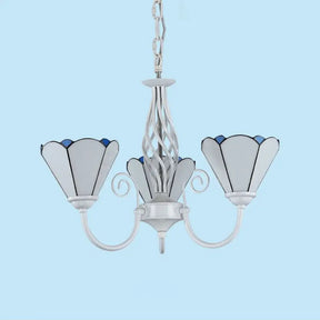 Mediterranean Style White Living Room Chandelier With Scalloped Glass Shade 3 / Up