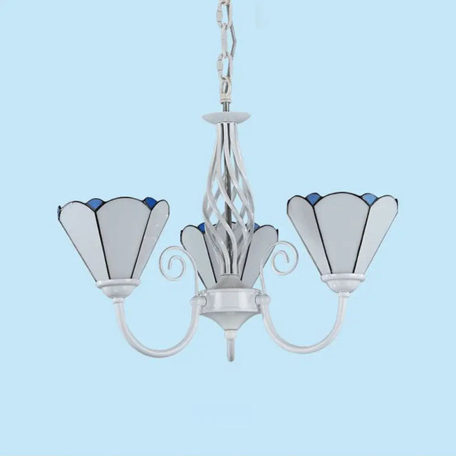 Mediterranean Style White Living Room Chandelier With Scalloped Glass Shade 3 / Up