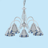 Mediterranean Style White Living Room Chandelier With Scalloped Glass Shade 5 / Down