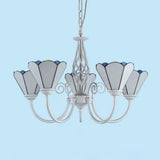Mediterranean Style White Living Room Chandelier With Scalloped Glass Shade 5 / Up