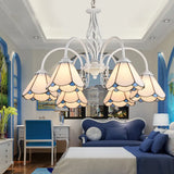 Mediterranean Style White Living Room Chandelier With Scalloped Glass Shade 6 / Down