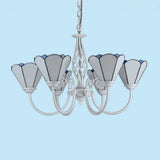 Mediterranean Style White Living Room Chandelier With Scalloped Glass Shade 6 / Up