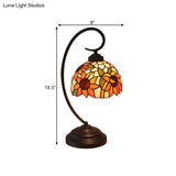 Mediterranean Sunflower Stained Glass Nightstand Light - Dark Coffee Finish Swirl Arm Bulb Included