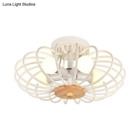 Melon Cage Metal Ceiling Light For Restaurant Stairway - Contemporary Flush Mount Design