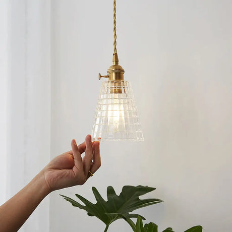 Menkent - Vintage Shaded Pendant Light: 1-Light Clear Glass Hanging Fixture For / A