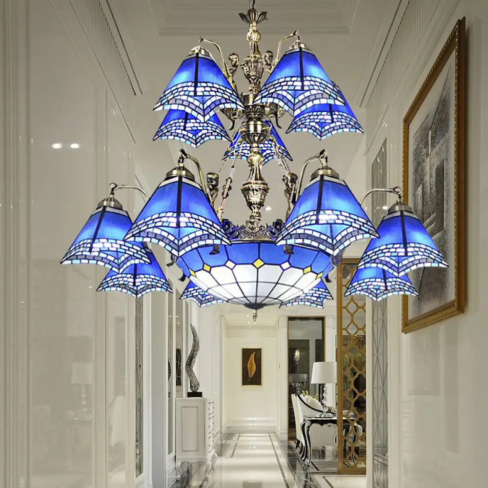 Mermaid Deco Blue Stained Glass Chandelier Light For Bedroom 14 /