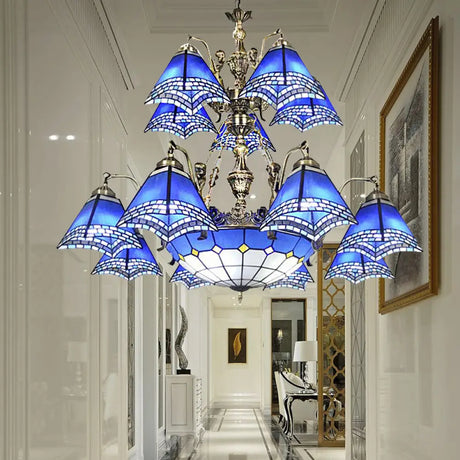Mermaid Deco Blue Stained Glass Chandelier Light For Bedroom 14 /