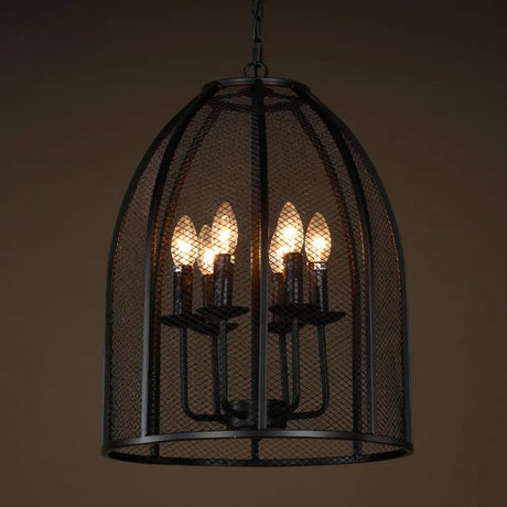 Mesh Chandelier Lamp: Black Traditional Metal Hanging Light With 6 Lights For Living Room
