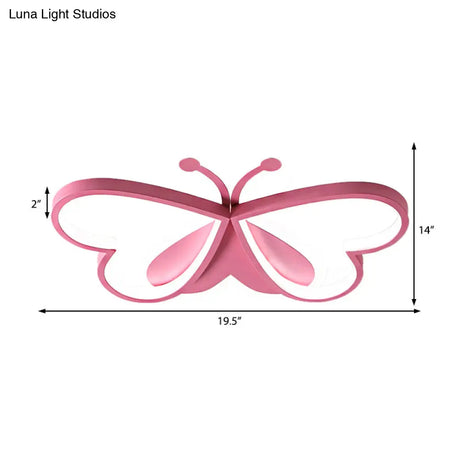 Metal And Acrylic Butterfly Led Flushmount Lamp For Children’s Room In Blue/Pink