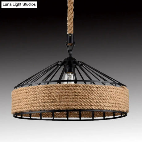 Metal Beige Industrial Drum Pendant Light Fixture For Dining Room