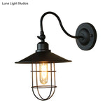 Metal Black Wall Lamp With Flared Shade: Nautical Style 1-Head Lighting For Hallway