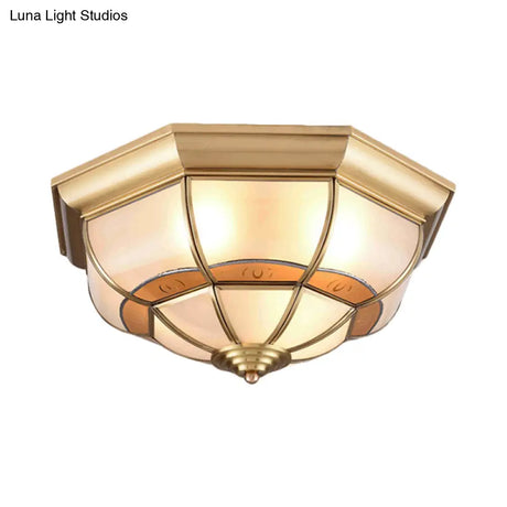 Metal Brass Flush Light Bowl Fixture: Antique Ceiling Mount For Living Room - 4/6 Bulbs