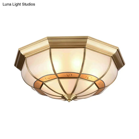 Metal Brass Flush Light Bowl Fixture: Antique Ceiling Mount For Living Room - 4/6 Bulbs