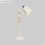 Metal Bucket Industrial Table Light With Wooden Arm - Night Lighting For Living Room (Black/White)