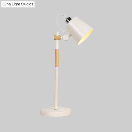 Metal Bucket Industrial Table Light With Wooden Arm - Night Lighting For Living Room (Black/White)