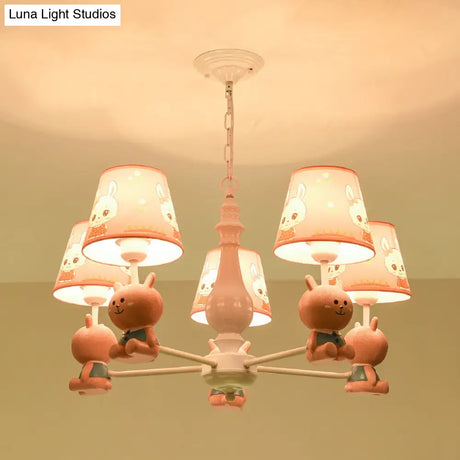 Metal Bunny Pendant Light With Fabric Shade - Adorable Pink Hanging Lights For Girls Bedroom