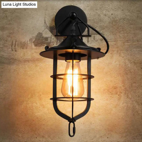 Metal Cage Wall Sconce - Industrial Style Down Lighting With 1 Light