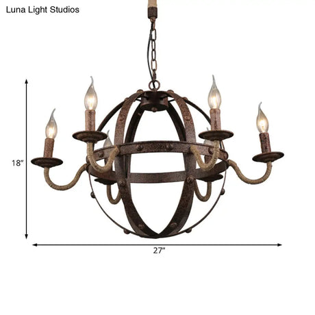 Metal Chandelier Lamp - Country Style 6-Light Pendant Lighting For Dining Room In Rust