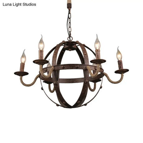 Metal Chandelier Lamp - Country Style 6-Light Pendant Lighting For Dining Room In Rust